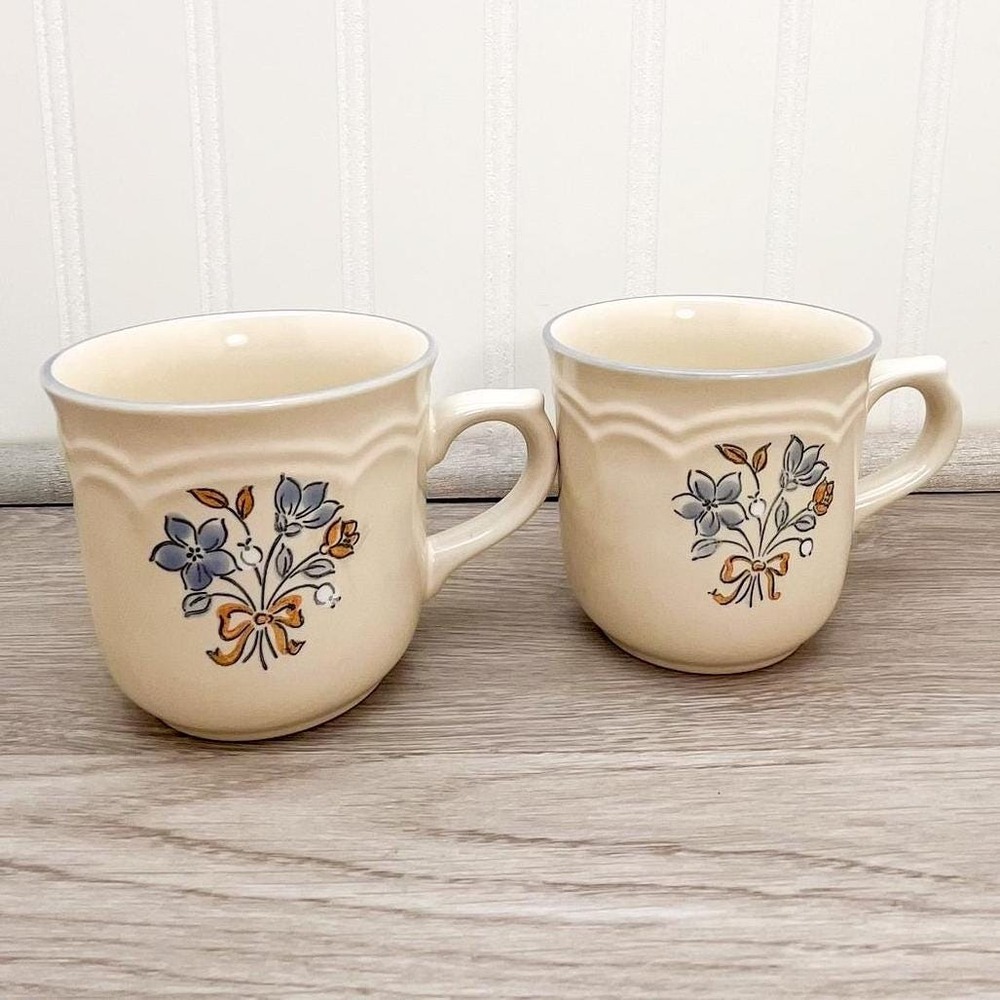 Vintage Gordella Stoneware Mug Set: Floral Coffee Cups, Japan